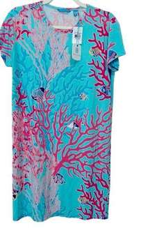 Tori Richard Finding Tori Darlene Coral Reef Turquoise T-shirt dress Size Med