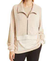 The Range NYC Half Zip Cotton Terry Sweatshirt Tan