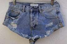 Frankie Phoenix Size S Distressed Denim Blue Jean Button Fly‎ Short Shorts