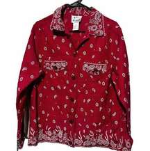 Quacker Factory jacket Red Bandana Sequined Beaded cotton women's Medium