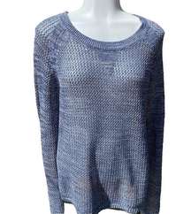 ANA Women Multi-Color Blue Long Sleeve Sweater Large Light Weight Loose Knit