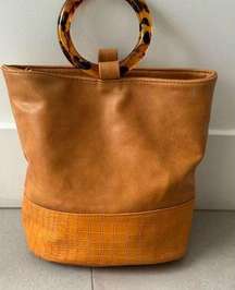 Eve Brown Faux Leather Tote Bag Tortoise  handle