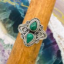 Vintage Style Genuine Malachite Ring - Sz 6