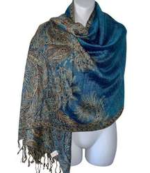 INS In Style Accessories Large Teal and Gold Scarf With Fringe