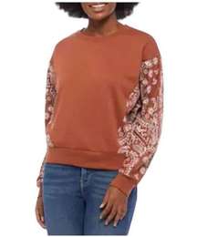 Belle du Jour Women Size XS Block Print Pullover Sweatshirt Brown Paisley Boho