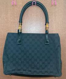 Bamboo GG Black Canvas And Leather Handbag