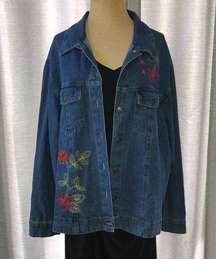 Jane Ashley Woman’s Jean Jacket Size 3X Floral Appliqué