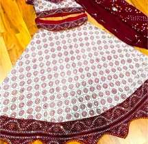 Maroon and white three piece lengha dress outfit choli sari Diwali Eid Indian