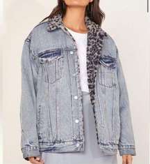 Free People We The Free Wild Ones Faux Shearling Denim Lined Jacket Size Medium