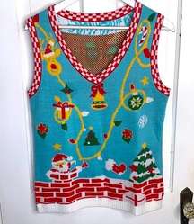 v28 Women’s Ugly Christmas Sweater Reindeer Funny Merry Knit Vest W-307 Sz M