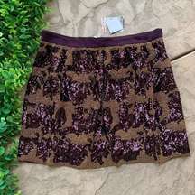 Club Monaco Beaded Sequined Mini Skirt Wine Burgundy Gold Size 10