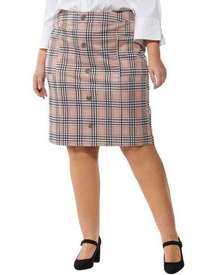 Cato ladies Plus Size Stretch Knit Button Front Pink Watch Plaid Pencil Skirt