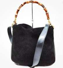 Gucci Bamboo Black Suede and Leather Handbag