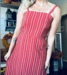 NWT Potters Pot light red pinstripe tie bow open back dress