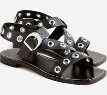 LEATHER GROMMET CRISSCROSS SANDALS BLACK  SZ 8