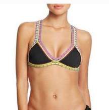 Pilyq Platinum Lace Trim Bikini Top Black Size Large L NWT