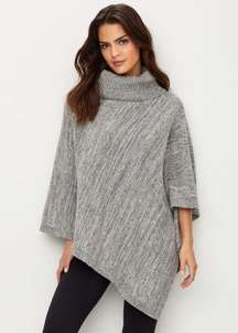 Cozychic Point Dume Poncho Heather Gray 801 Turtleneck One Size