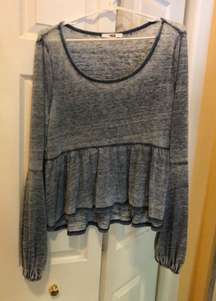 Casual Blue Long Sleeve Top