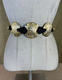 Vintage Black Rope Stretch Belt With Gold Toned Hardware 30-36 Inches S-M