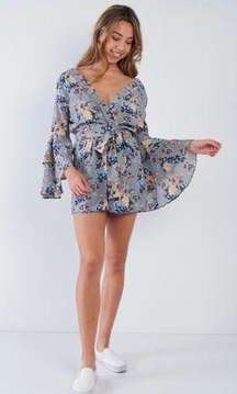 Floral Surplice Bell Sleeve Romper