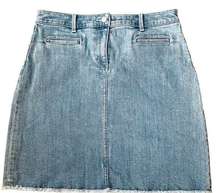 Talbots Blue Raw Fringe Hem Stretch Modest Western Classic Denim Jean Skirt