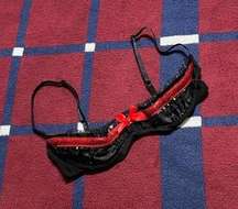 Frederick’s Of Hollywood black and red sequins Open Half Cup Lingerie Bra