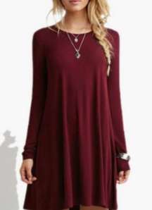 BASICS Maroon Red Long Sleeve Basic Dress NEW