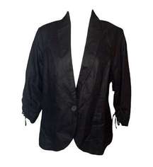 Coldwater Creek Black 100% Linen Shell 100% Cotton Lining 1 Button Bella Blazer