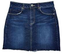 Denim Jean Mini Skirt Size Medium Dark Wash Fringe Raw Hem Y2K Style