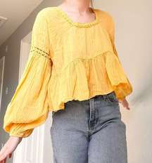 Bohme Yellow Cropped Peplum Blouse