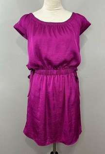 Banana Republic Pink Silky Cap Sleeve Shirred Waist Side Tie Dress Pockets Sz 4