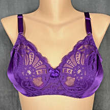 Vintage Lilyette Bra 34C Second Skin Satin Sheer Lace Purple Unlined 878 USA