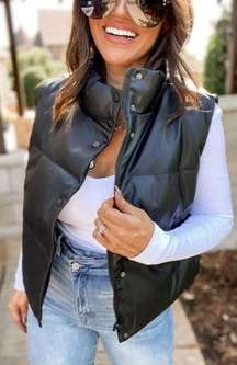 EDIKTED Kade Faux Leather Puffer Vest in Black Size Medium