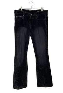 DKNY Y2K Black Mixed Media Velvet Denim Flared Jeans 11