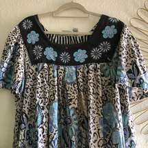 and black floral animal cheetah leopard zebra granny maxi loose flowy milkmaid nightgown with a square neckline and short sleeves