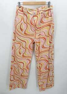 MRKT Jeans Women LARGE Orange Pink Marble Retro Ziggy Straight Leg High-Rise