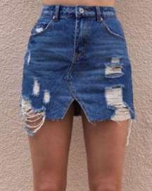 Zara Distressed Denim Skirt