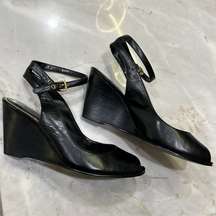 | Black Sling Back Wedges With Ankle Strap Size 8.5