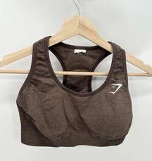 Gymshark Sports Bra Women SIZE XS Brown Round Neck Ribbed Racerback Activewear