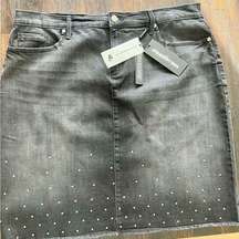 KARL LAGERFELD Black Denim Skirt with Raw Hem and Metal detail size 16