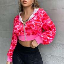 Pink Camo Crop Zip Up