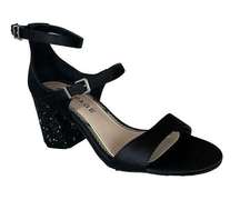 Rampage Glitter Heels Ram-Nitsie Black Satin Double Buckle Shoes Size 7.5