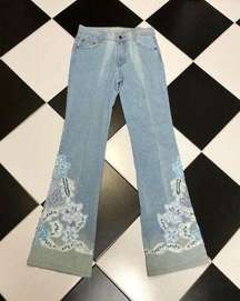 Vintage Y2K AZI Low Rise Light Wash Flare Jeans Embroidered Beaded Flares sz 28