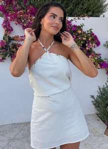 dress mini halter linen beaded summer vacation casual