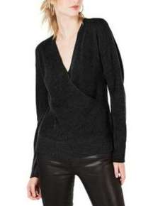 Bar III Wool Blend Wrap Black Sweater XS