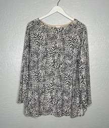 Soma Women L White Black Animal Print Essential Long Sleeve Tee Boat Neck Lounge