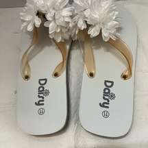 Daisy Women's Flip Flop Wedged Heel Sandals‎ Two-tone White Size 11