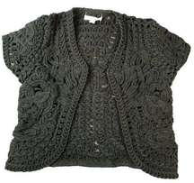 Boho Crochet Festival Vest Size 4 Cropped Hippie Black Chunky Knit Hipster 34"