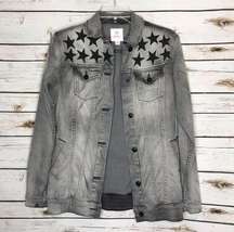 LuLaRoe Jaxon Denim Jacket Grey Black Stars XS