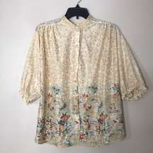 Vintage Jackson square floral button up blouse ladies size medium